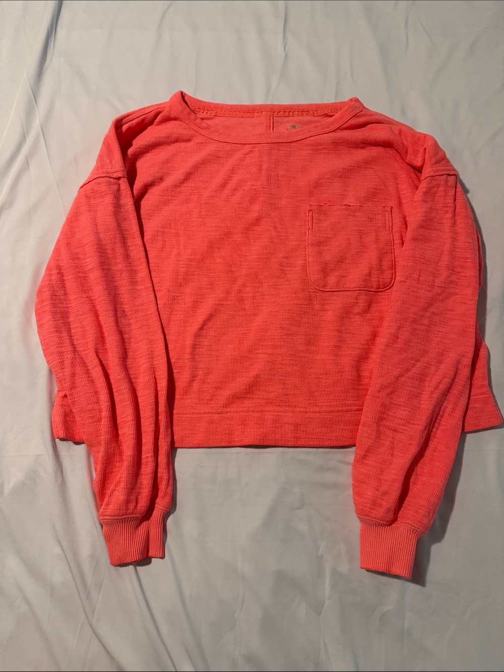 aerie Neon Coral Boxy Crewneck Sweatshirt with Pocket